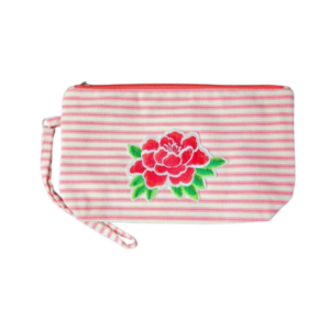 FLOWER EMBROIDERY RED STRIPES COTTON US